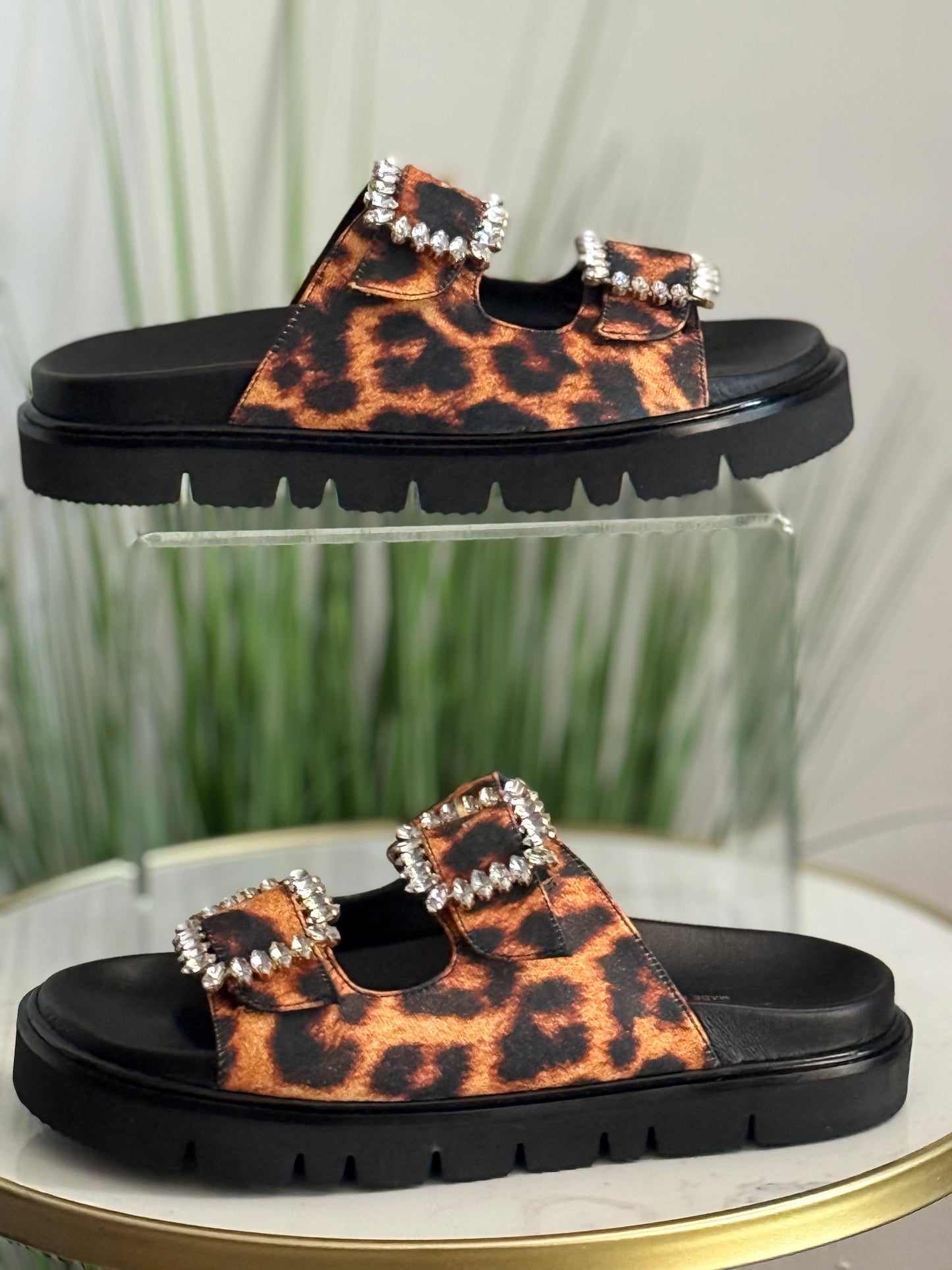 #242 Leopard Double Buckle Sandals