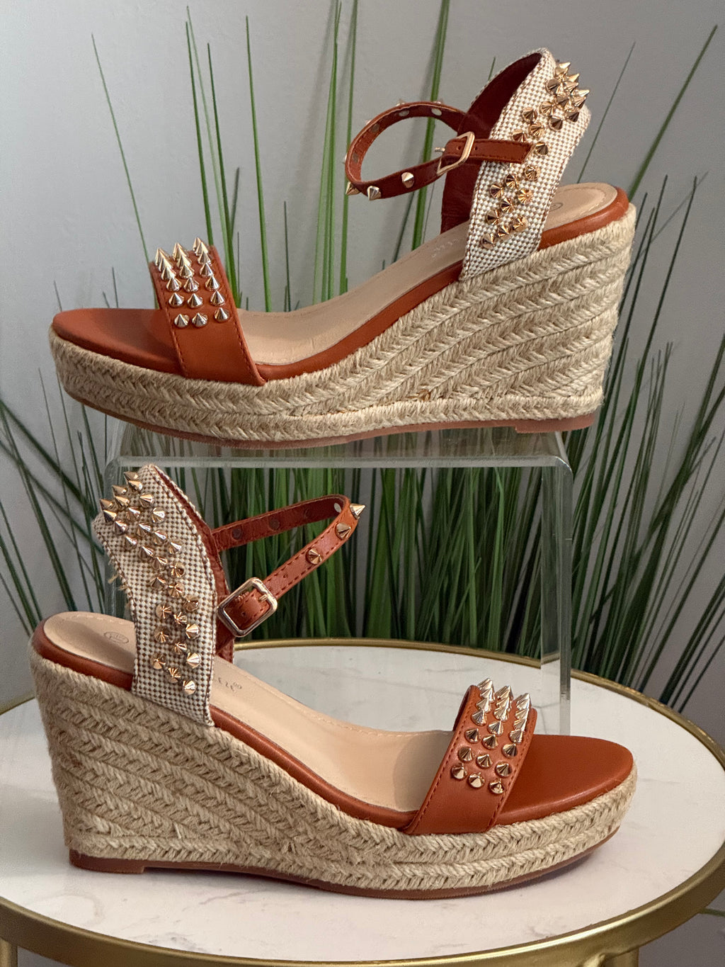 #225 Studded Espadrille Wedge Sandals (3.5in)