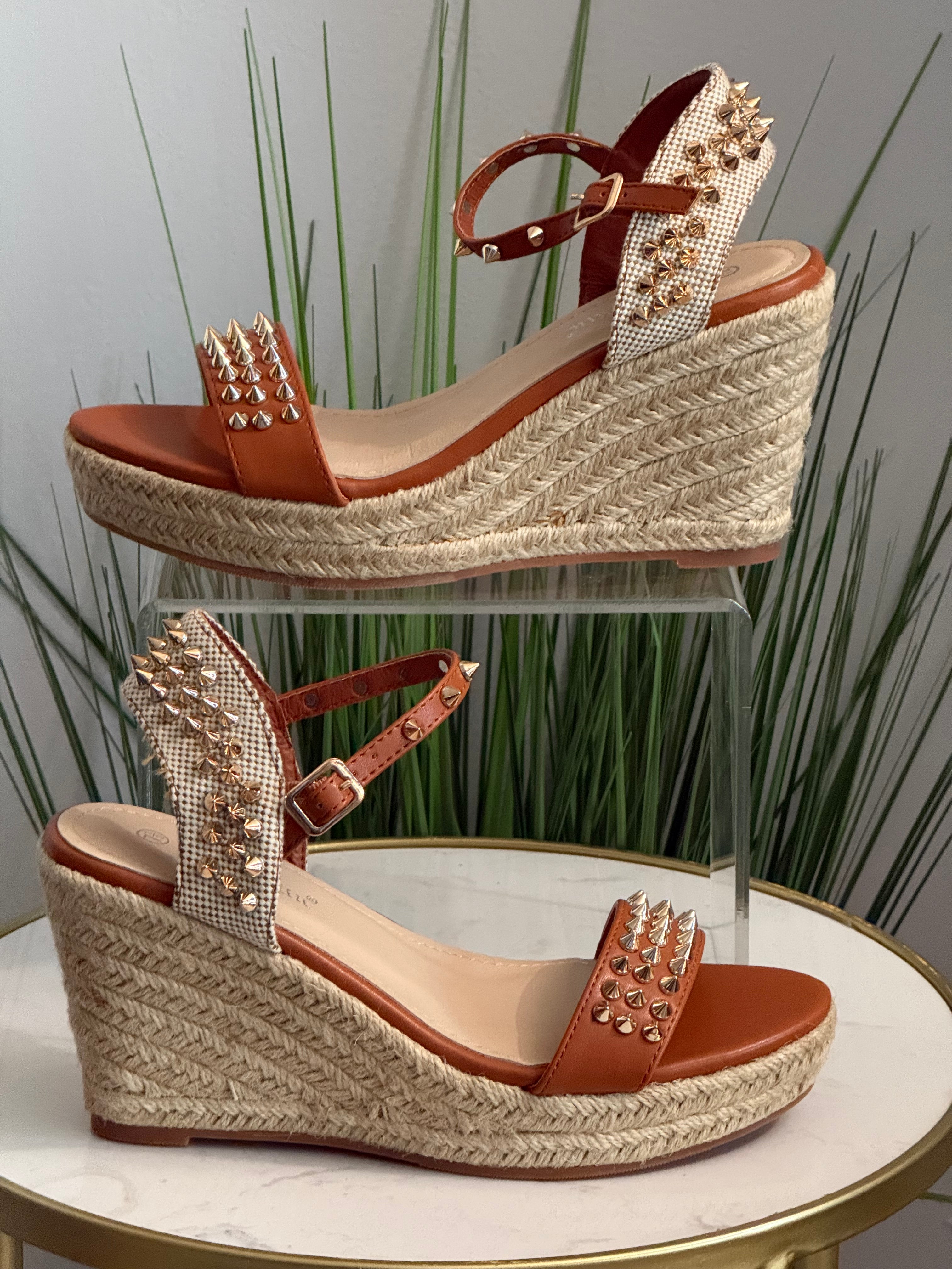 #225 Studded Espadrille Wedge Sandals (3.5in)