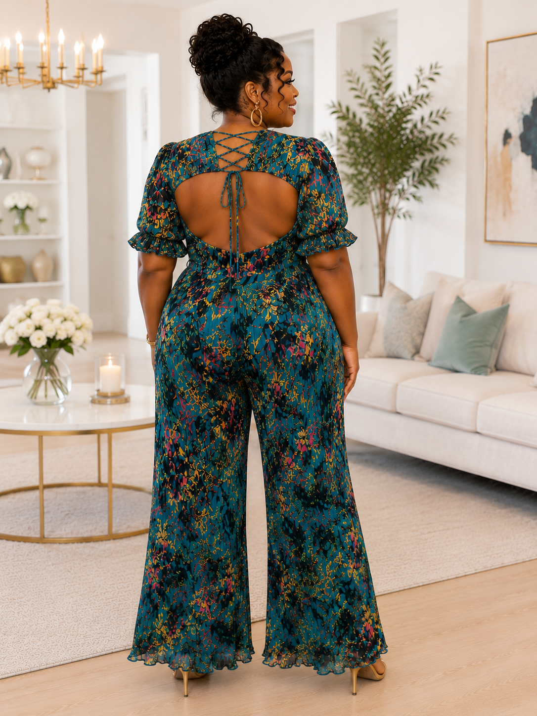 #152 Tropical Pleated Jumpsuit