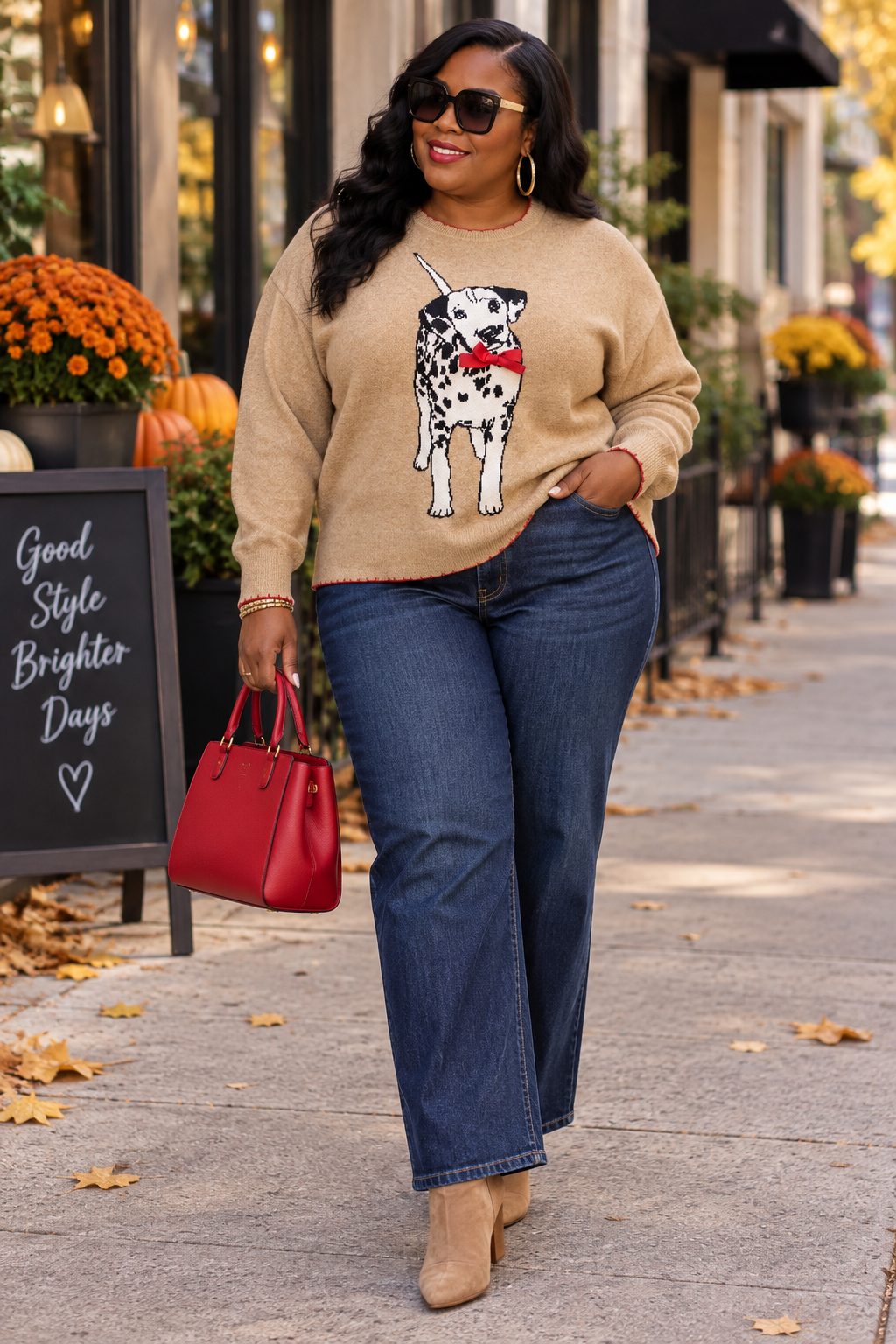 Dalmatian Dog Print Sweater with Red Bow #176 Sz 1x
