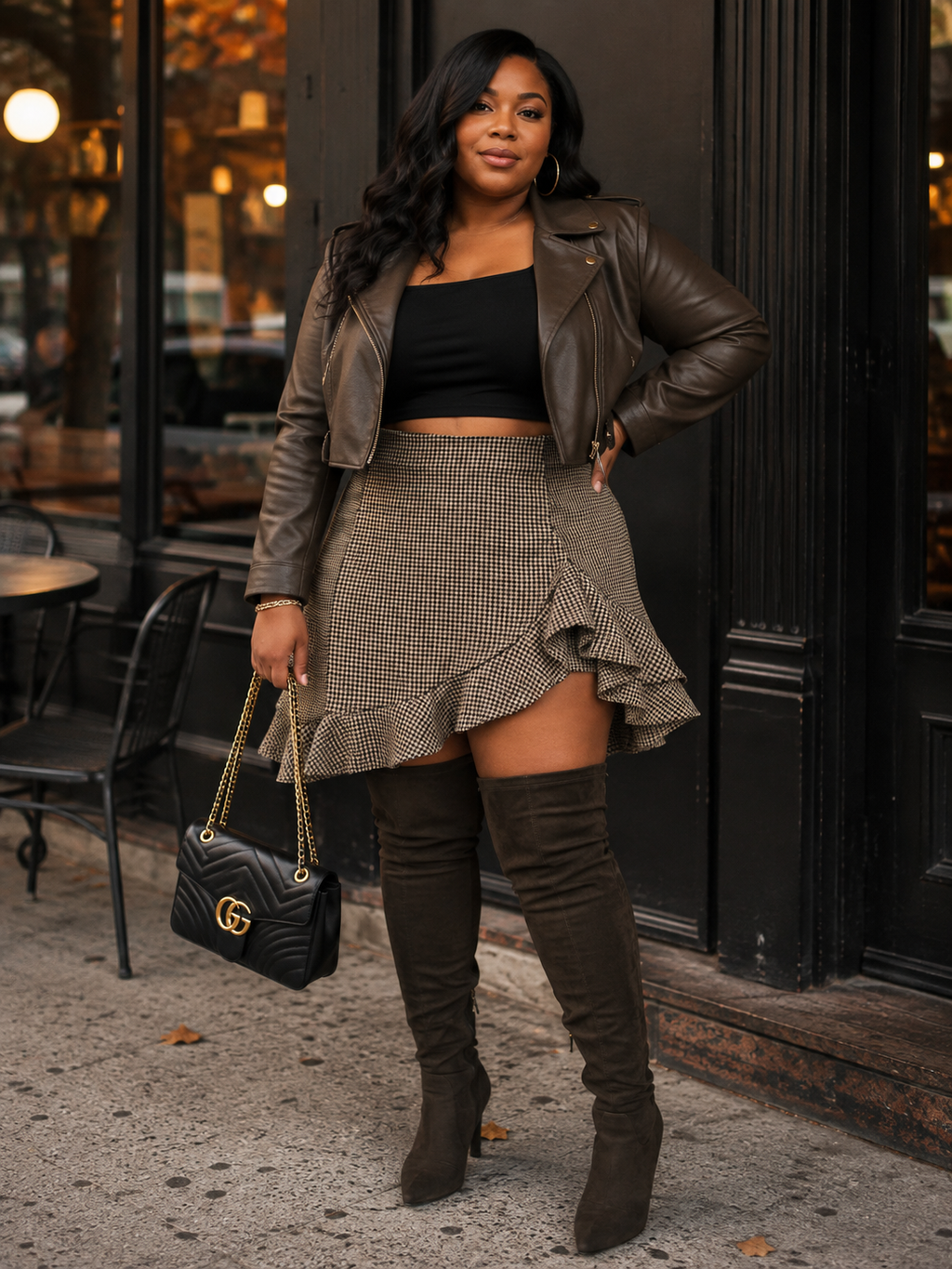 ##133 Houndstooth Ruffle Mini Skirt
