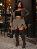 ##133 Houndstooth Ruffle Mini Skirt
