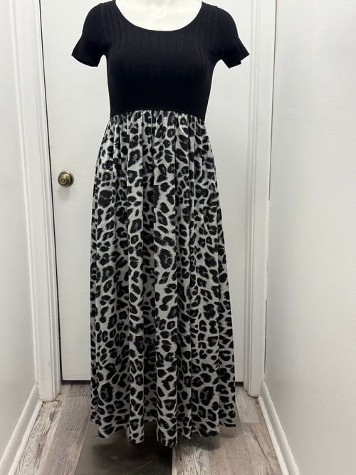#11 Black & Gray Leopard Print Maxi Dress