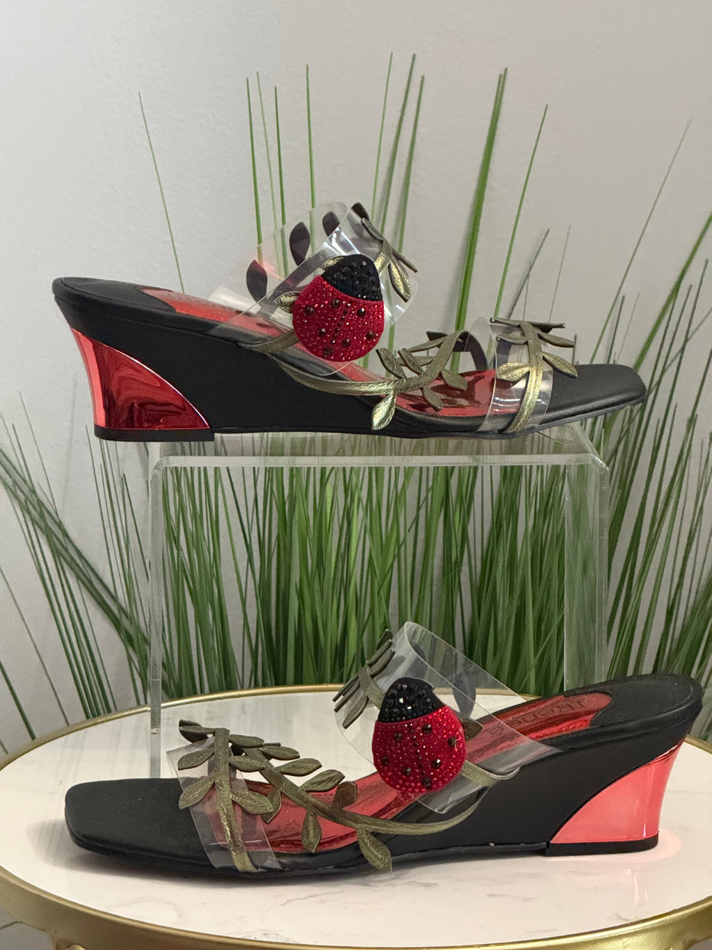 Embellished Ladybug Leaf Strap Wedge | BF 9| #205