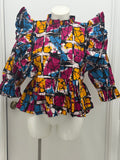 #36 Ruffle Sleeve Peplum Button Down Top