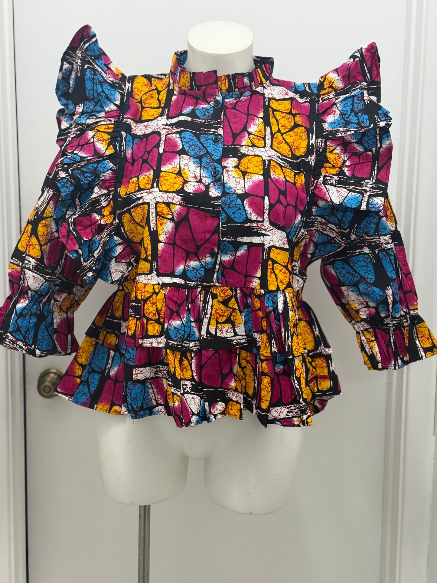 #36 Ruffle Sleeve Peplum Button Down Top