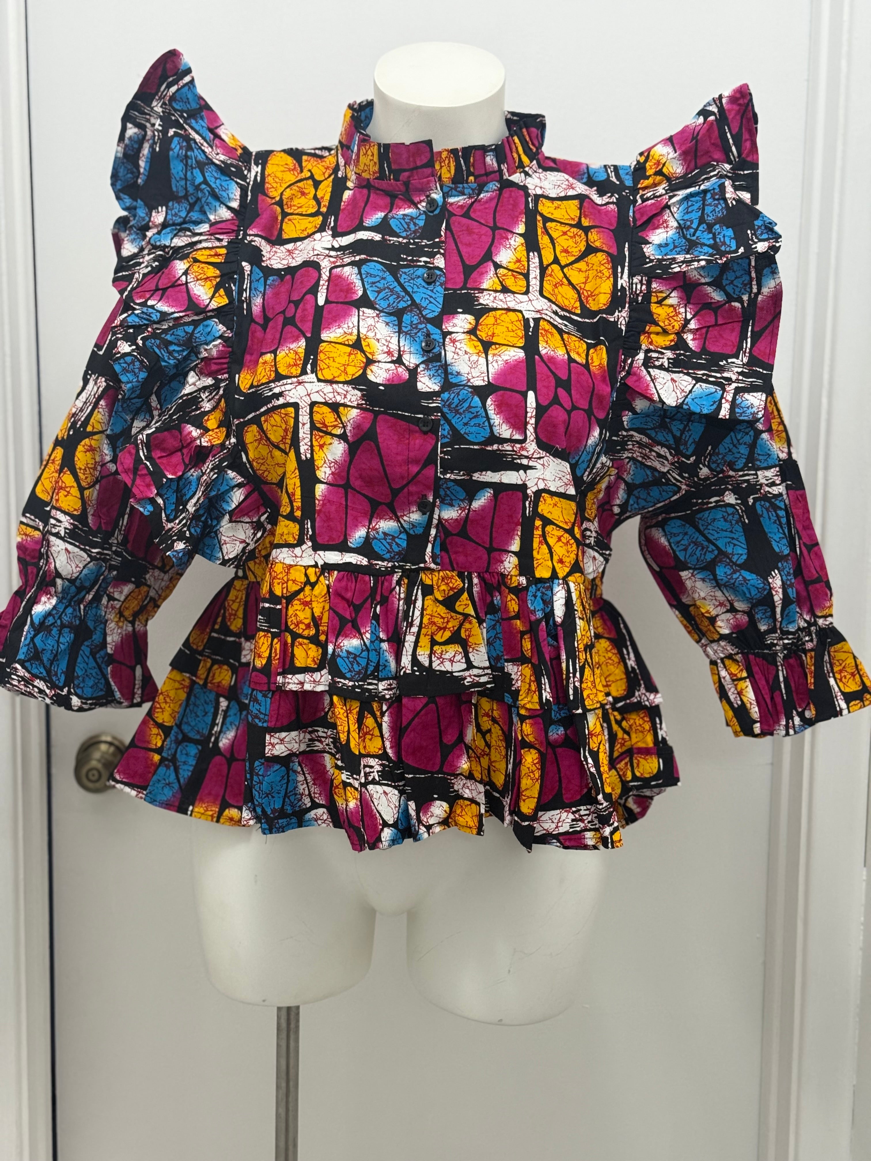 #36 Ruffle Sleeve Peplum Button Down Top