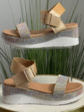#218 Disco Sparkly Buckle Strap Wedge Sandals