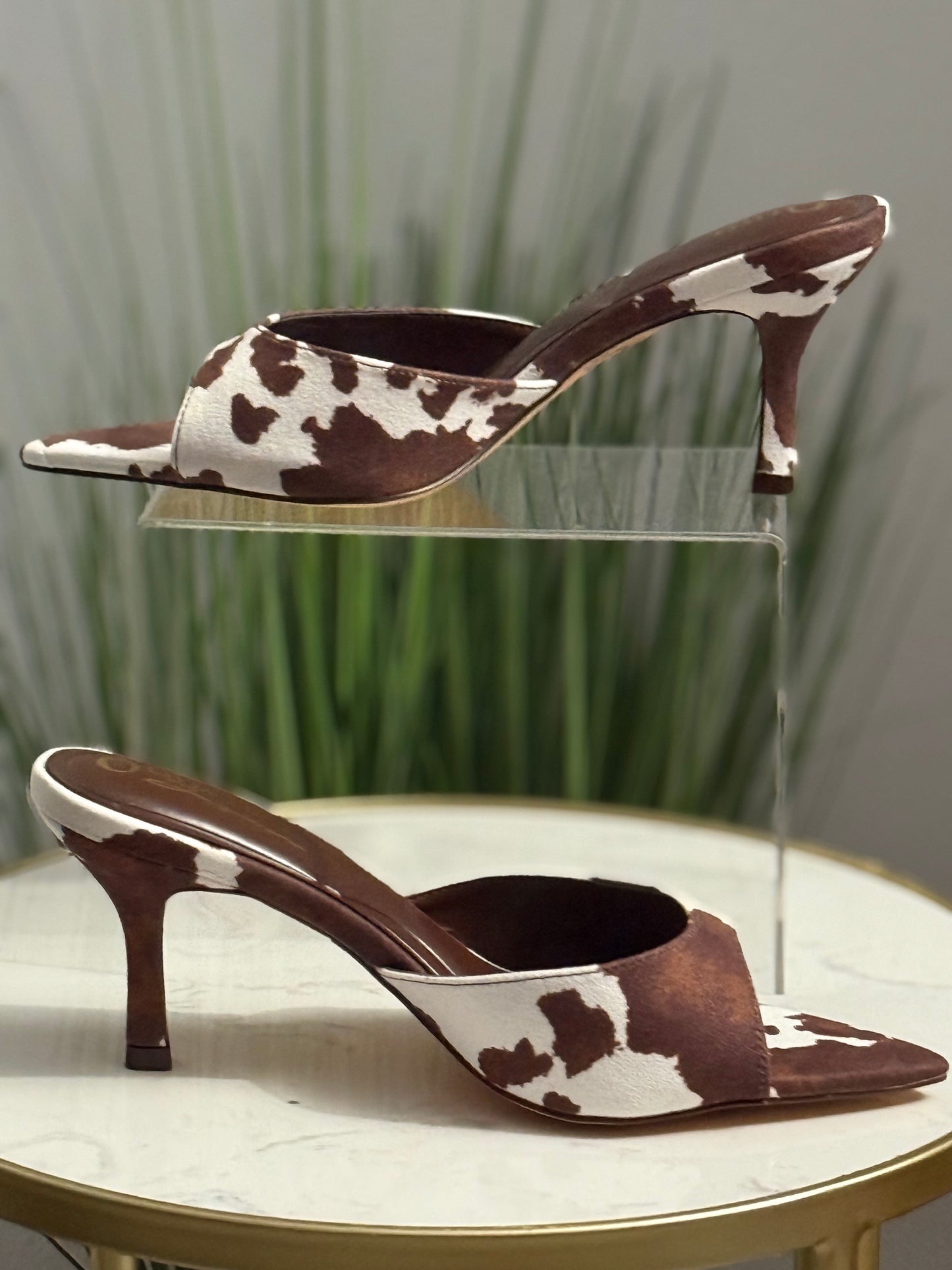 #277 Ensley Cow Print Heels
