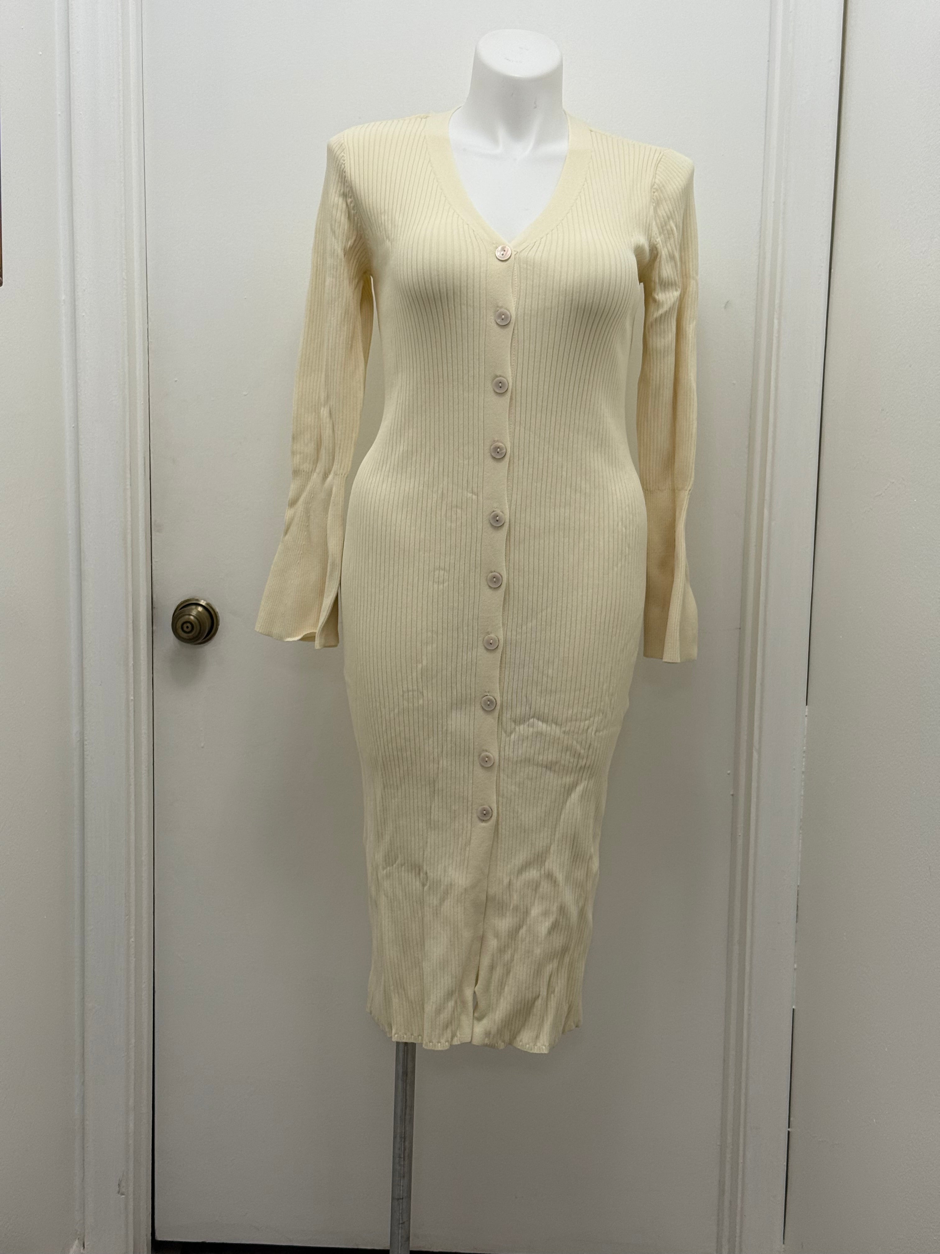 Ribbed Knit Button-Front Midi Dress