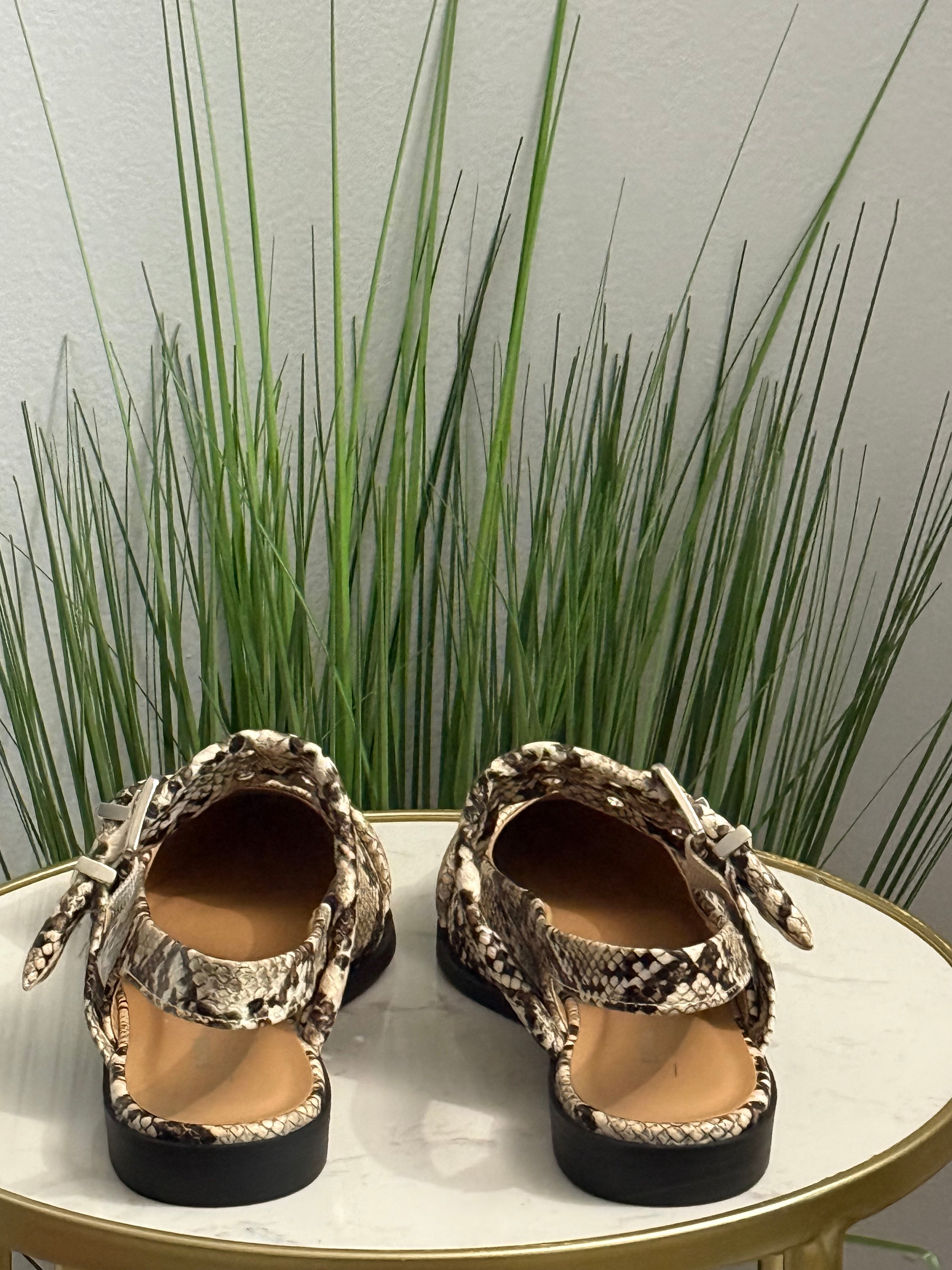 Grillo Snake Print Slingback Flats