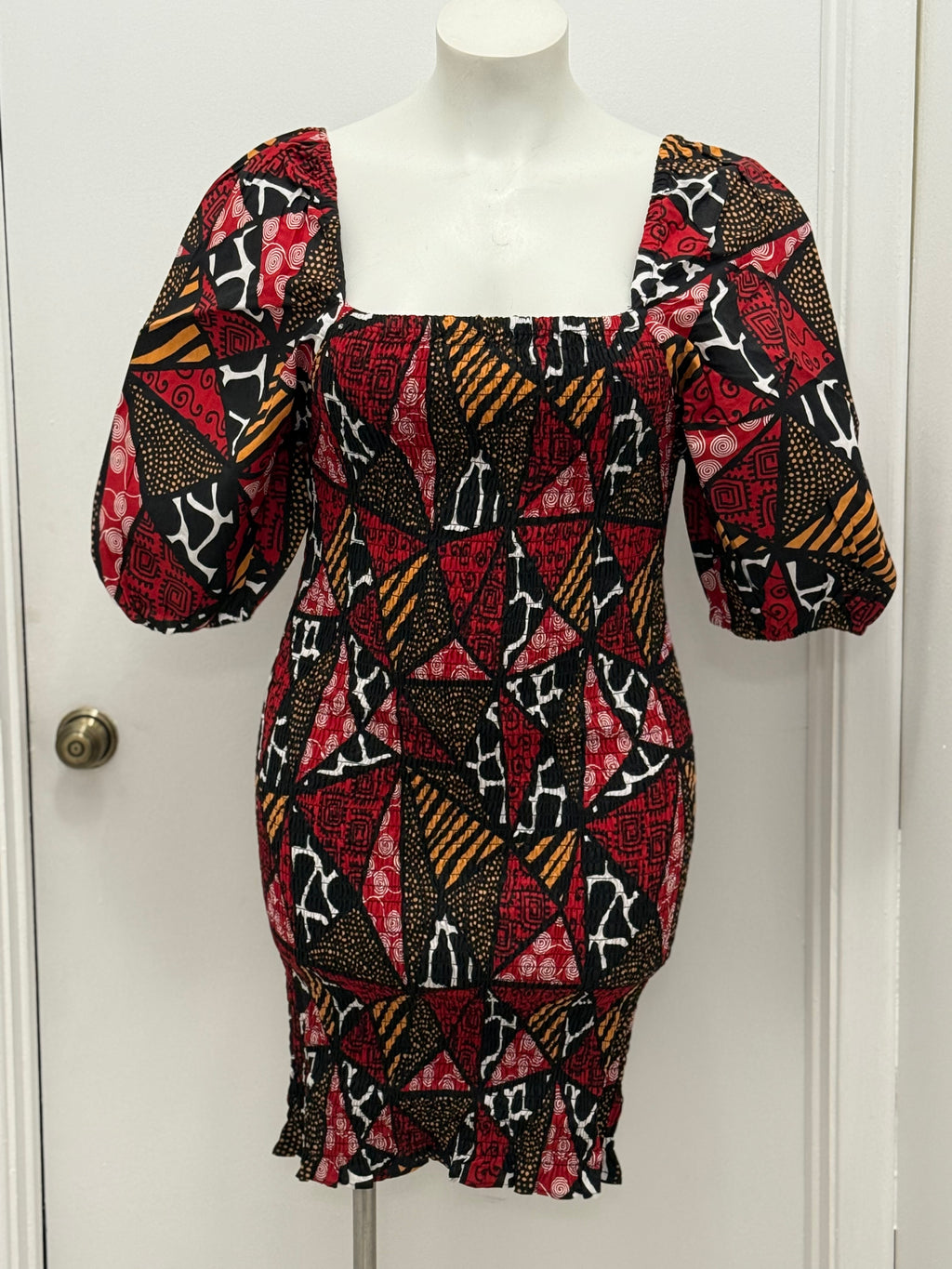 #141 Jungle Print  Smocked Puff Sleeve Mini Dress