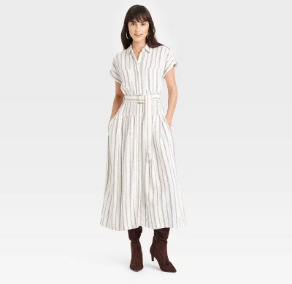 #40 Striped Belted Button Down Dress