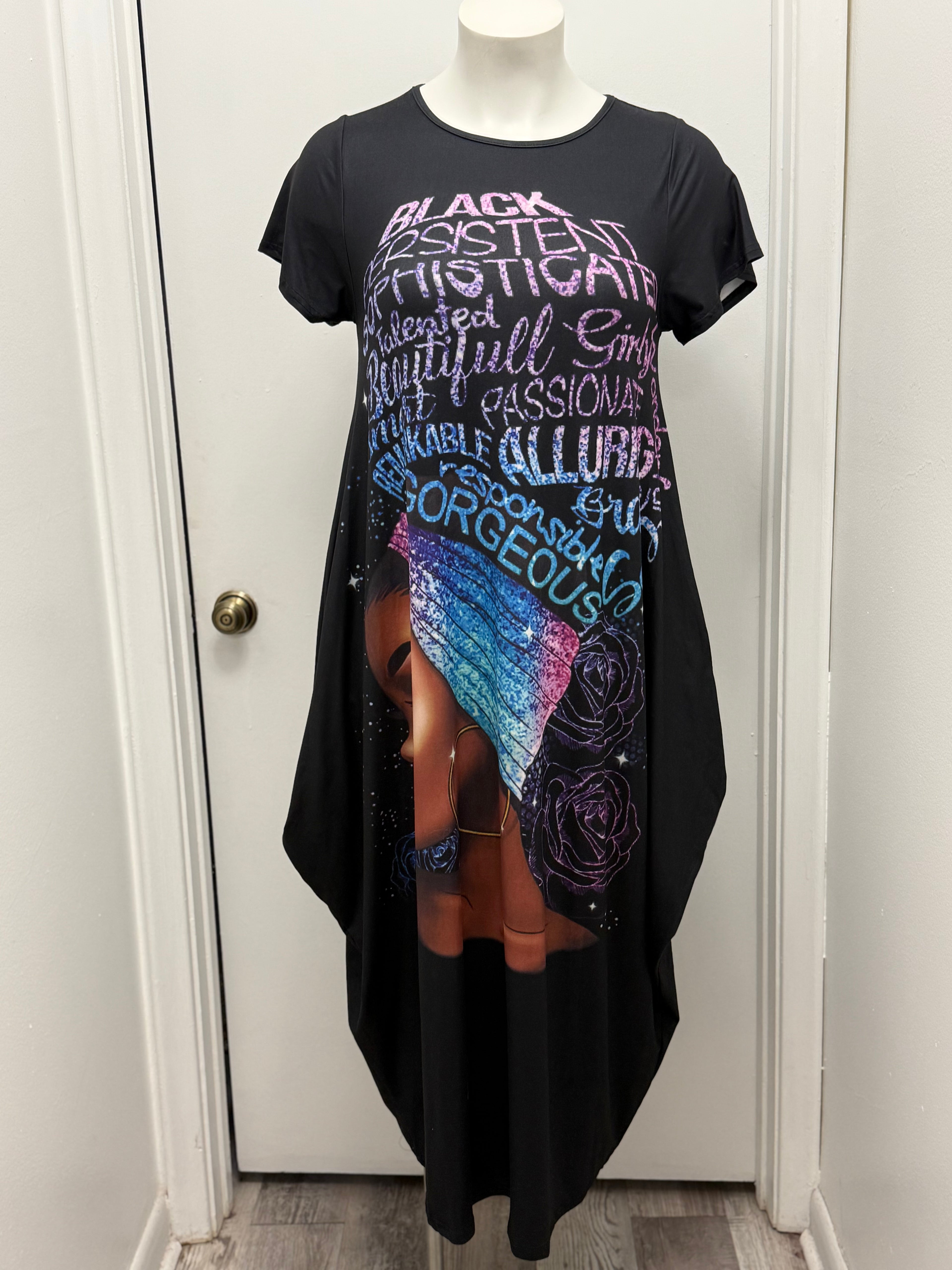 #115 Black Girl Jersey Draped Dress