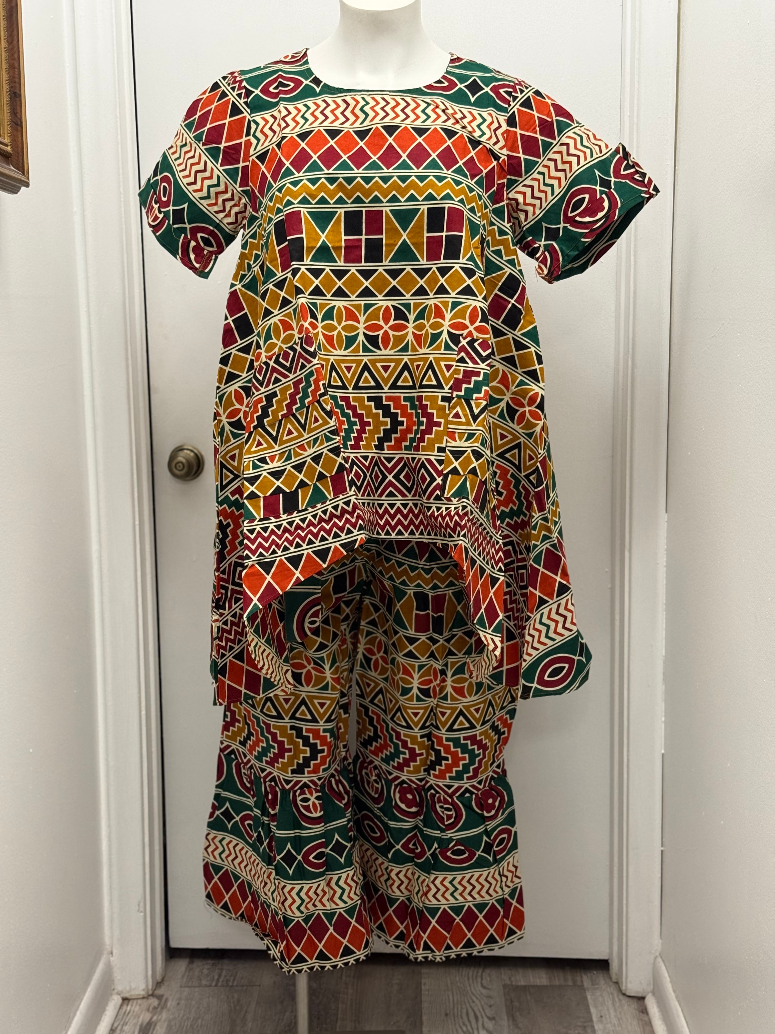 #62 Ankara Tunic Ruffle Pant Set