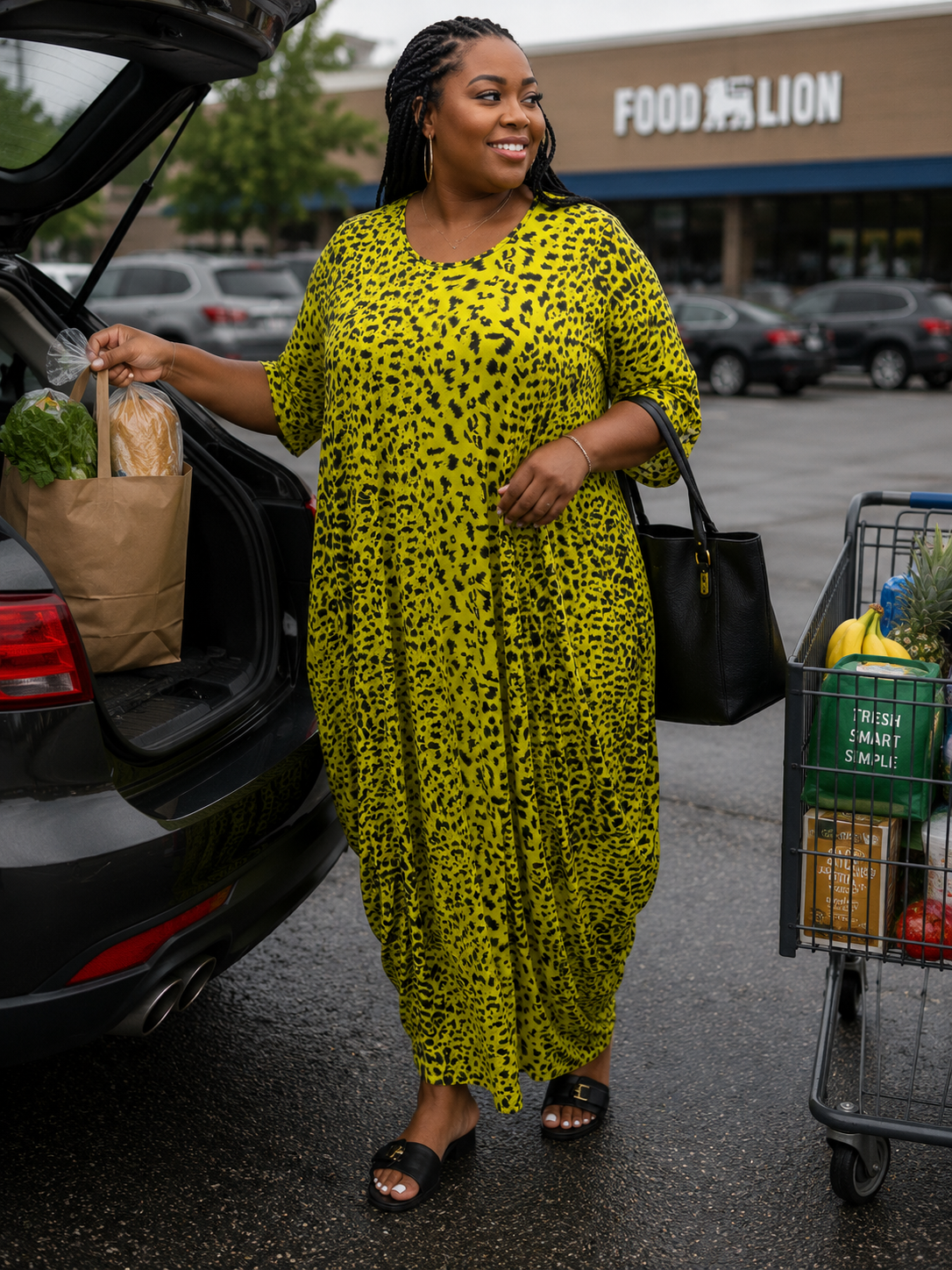 #135 Neon Leopard Print Draped Jersey Dress
