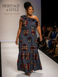 #184 African Print One-Shoulder Ruffle Maxi Dress