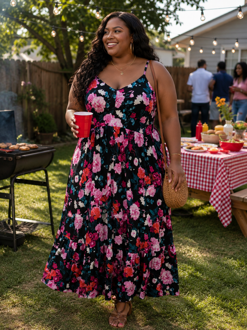 #68 Midnight Bloom Floral Midi Dress