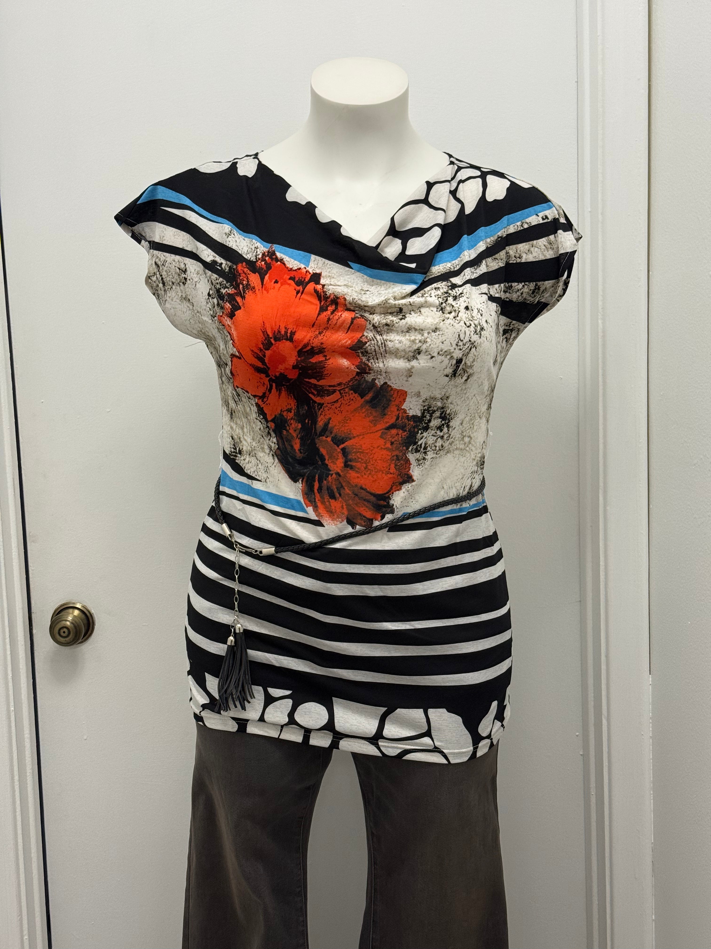 #57 Floral  Striped Tunic Top