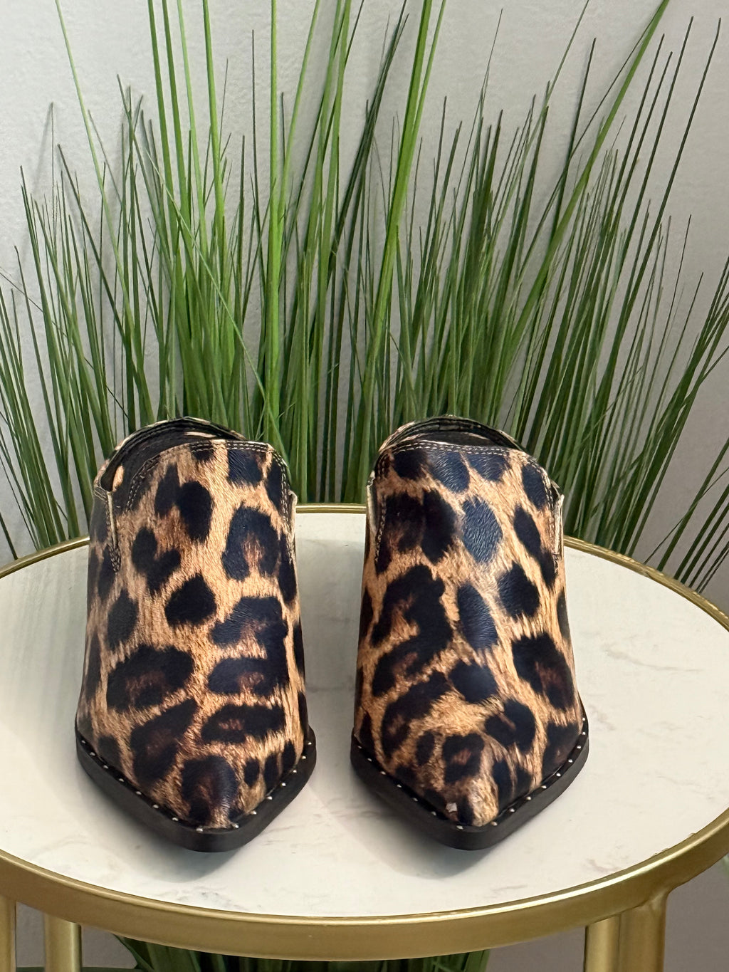 Sky Leopard Print Mule Boots