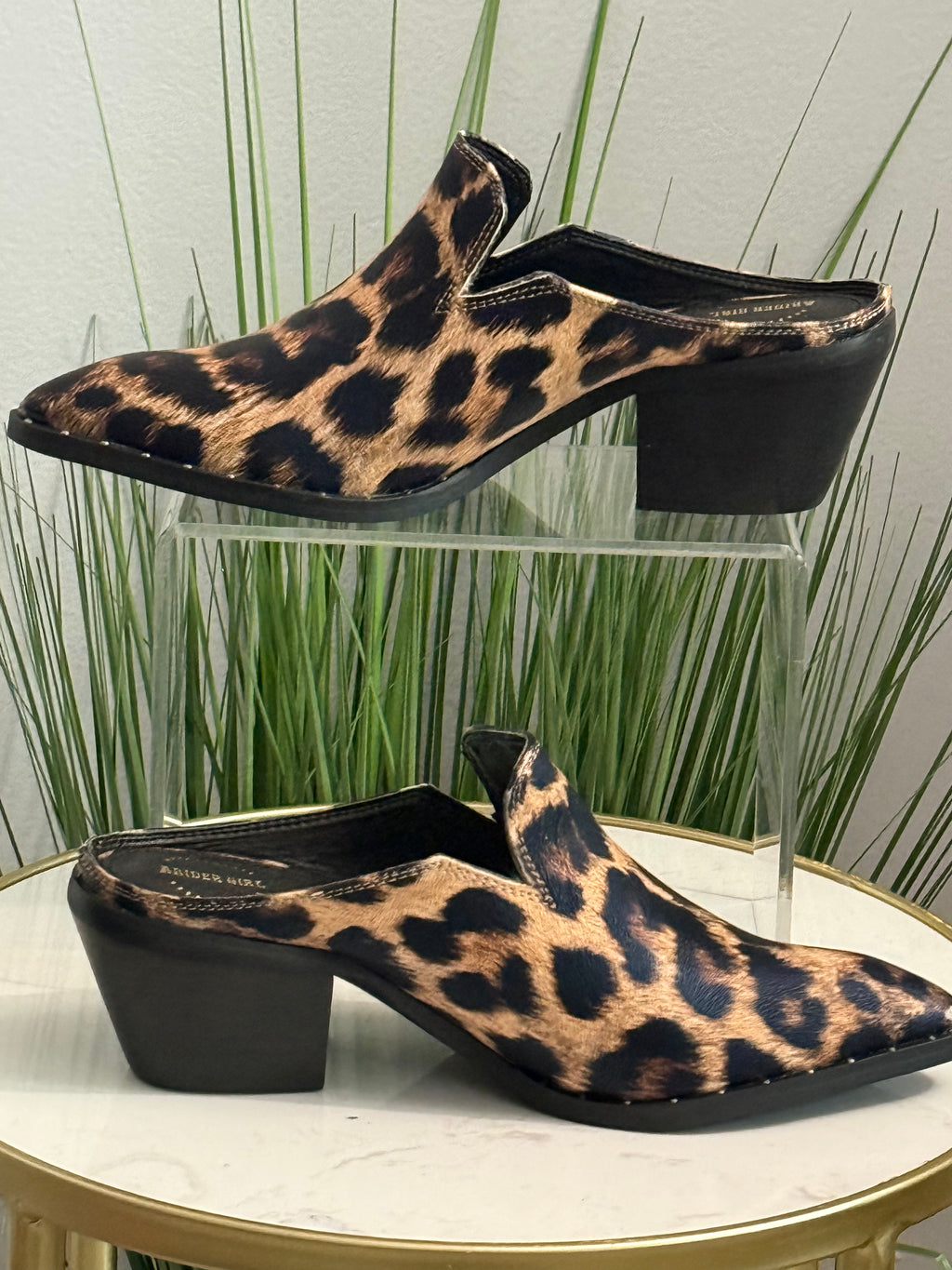Sky Leopard Print Mule Boots