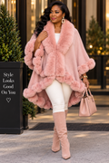 Faux Fur Trim Cape Poncho (OSFM) #173