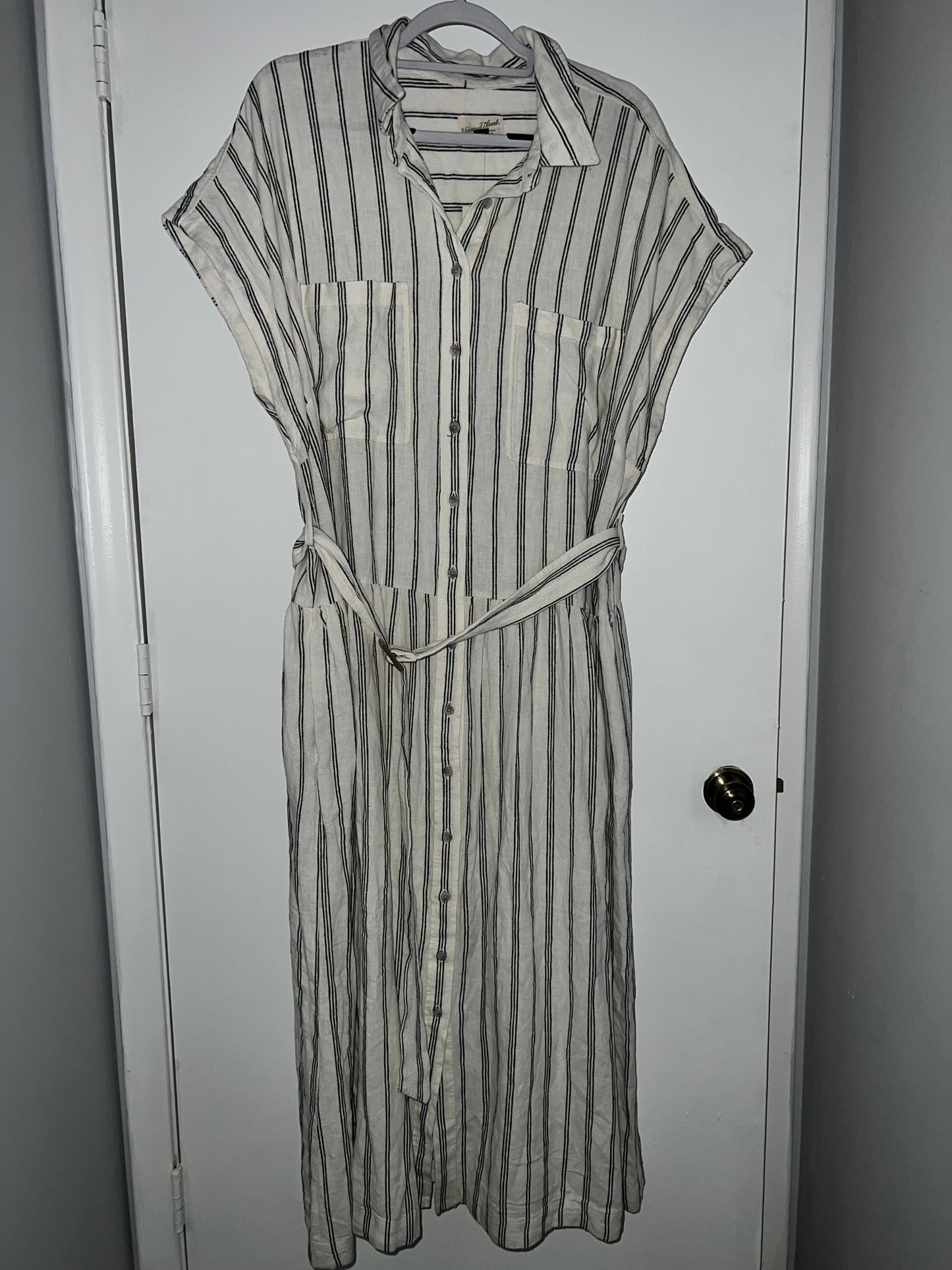 #. Striped Belted Button Down Dress