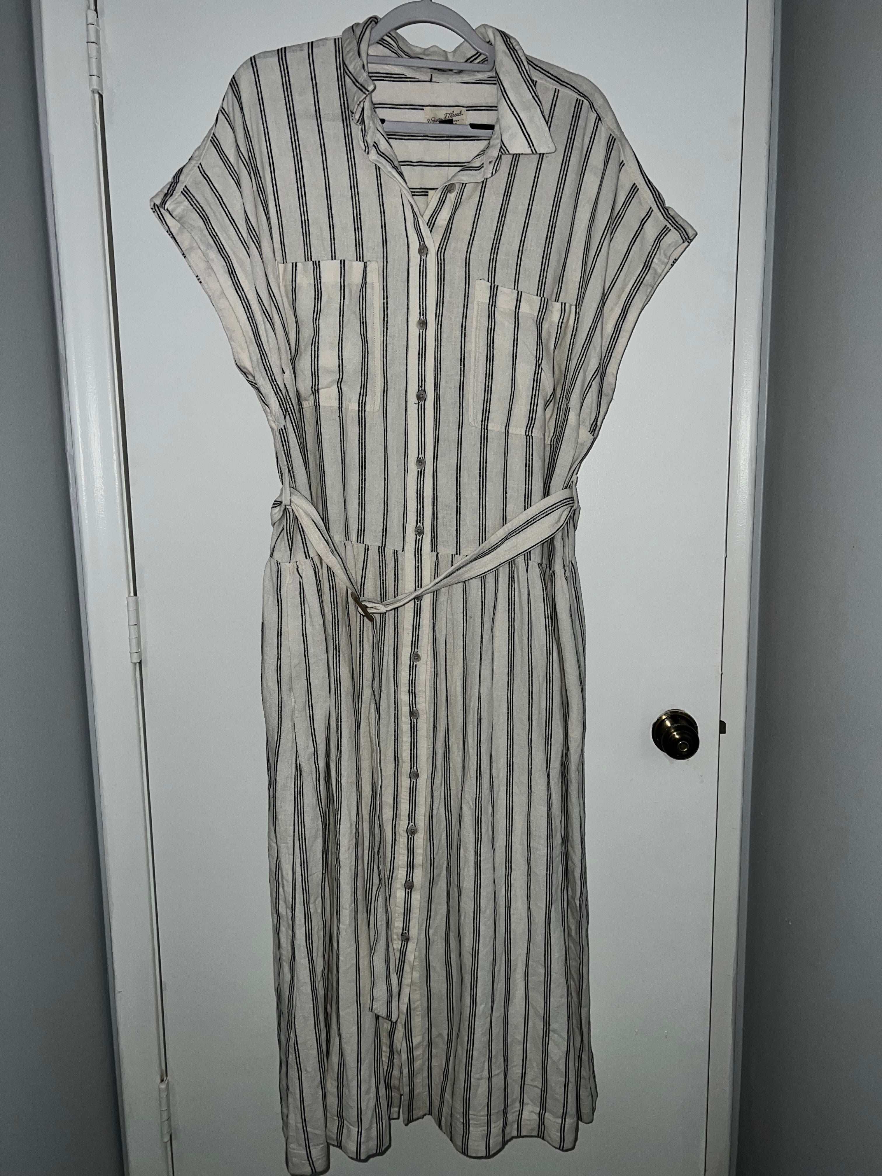 #40 Striped Belted Button Down Dress