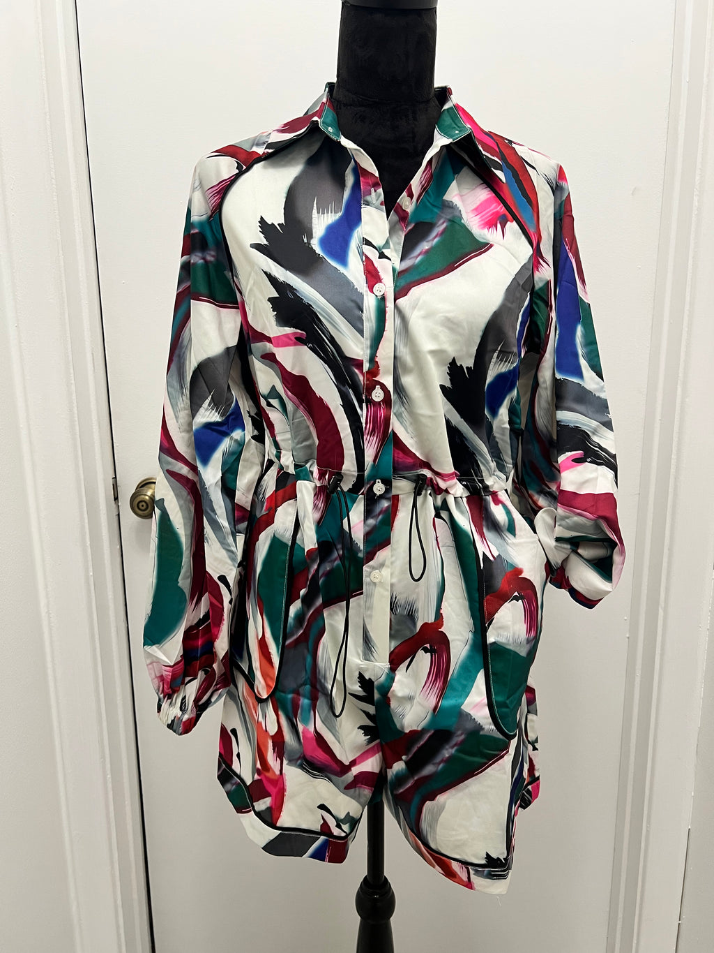 #204 PIPING POCKET LONG SLEEVE ROMPER