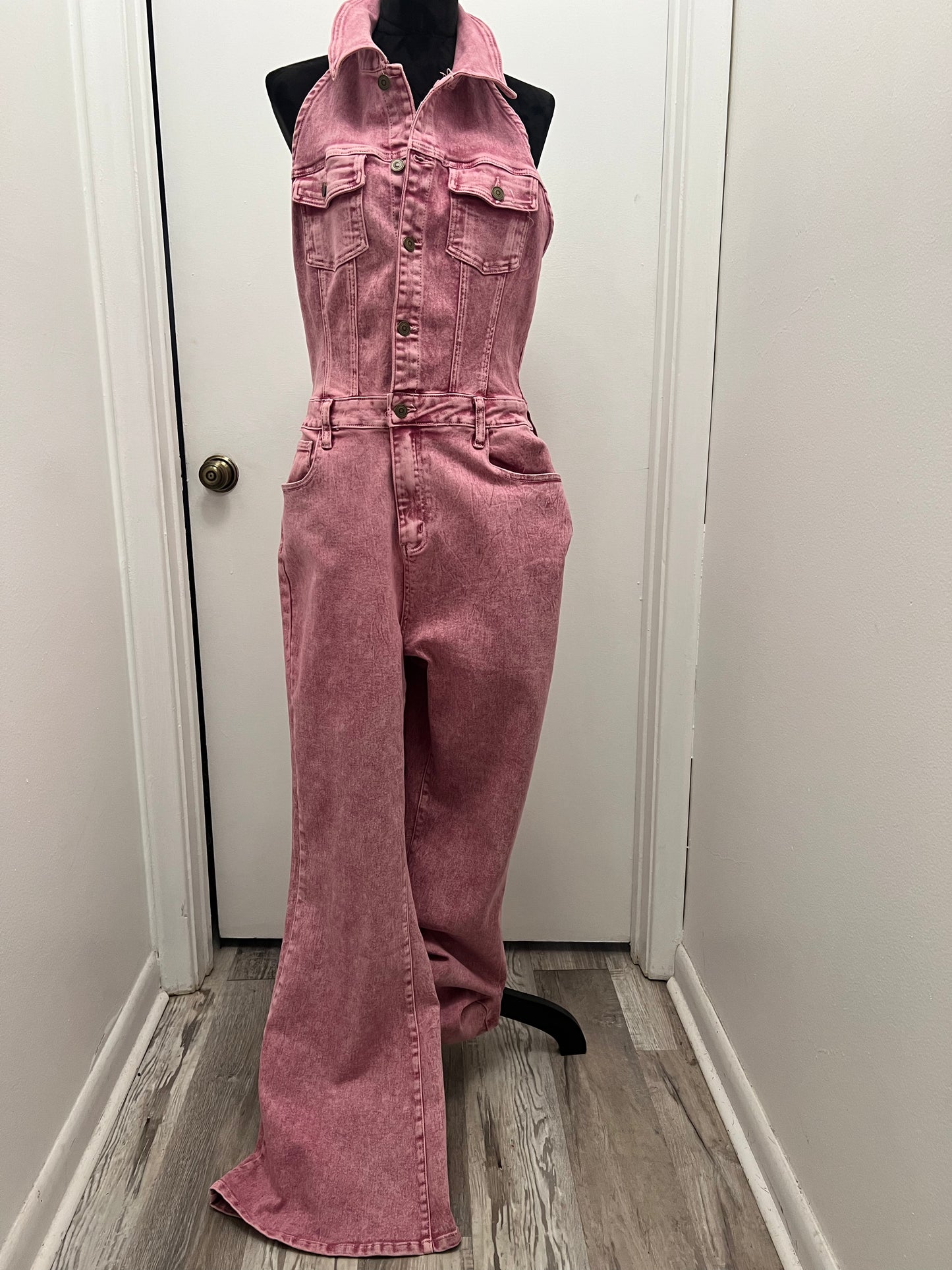 #183  Halter Denim Jumpsuit