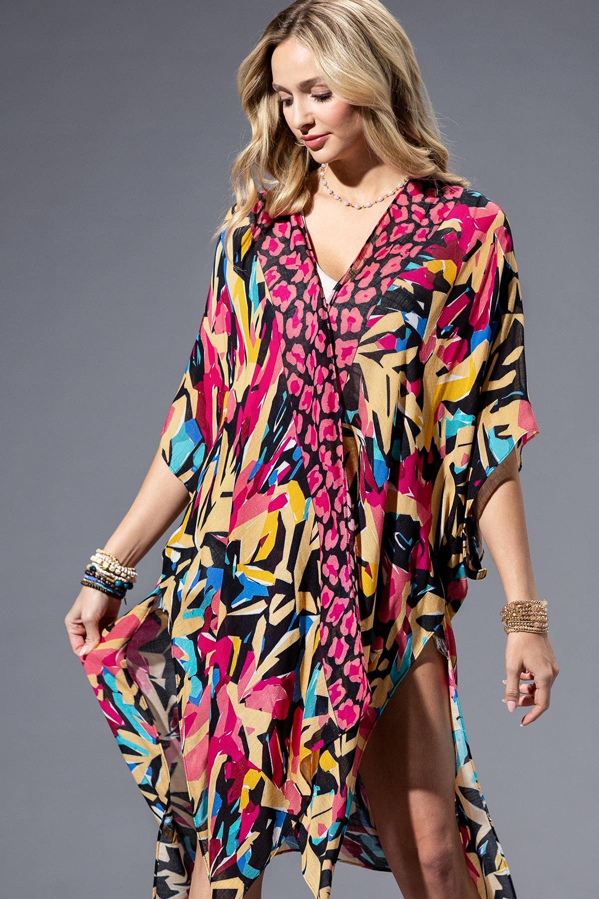 Abstract Multi Viscose Kimono: ABSTRACT MULTI