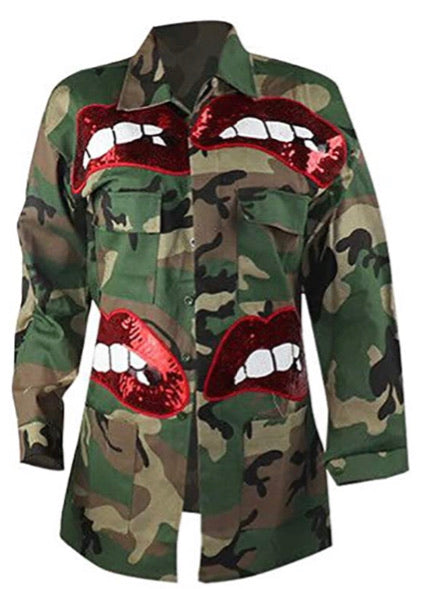 Red Lip Camo Jacket *Order 2 Sizes Up*